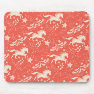 Orange Embroidered Horse Pattern Mouse Pad