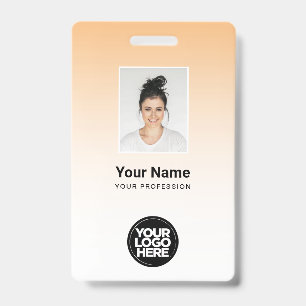 Orange Employee Photo Bar Code Logo Name Gradient ID Badge
