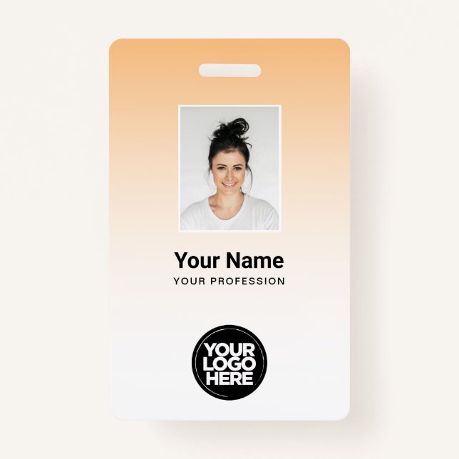 Orange Employee Photo Bar Code Logo Name Gradient ID Badge (Front)