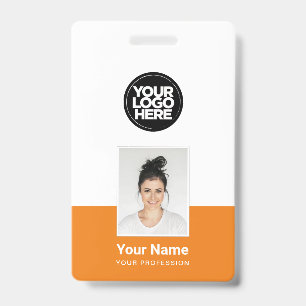 Orange Employee - Photo, BarCode, Large Logo, Name ID Badge
