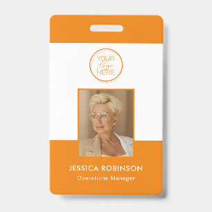 Orange Employee Photo ID Security Badge with Logo