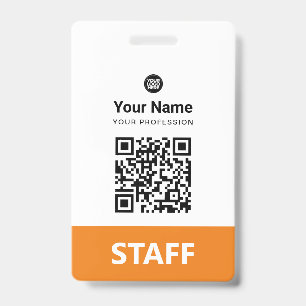 Orange Employee Qr Code, Bar Code, Logo, Name ID Badge