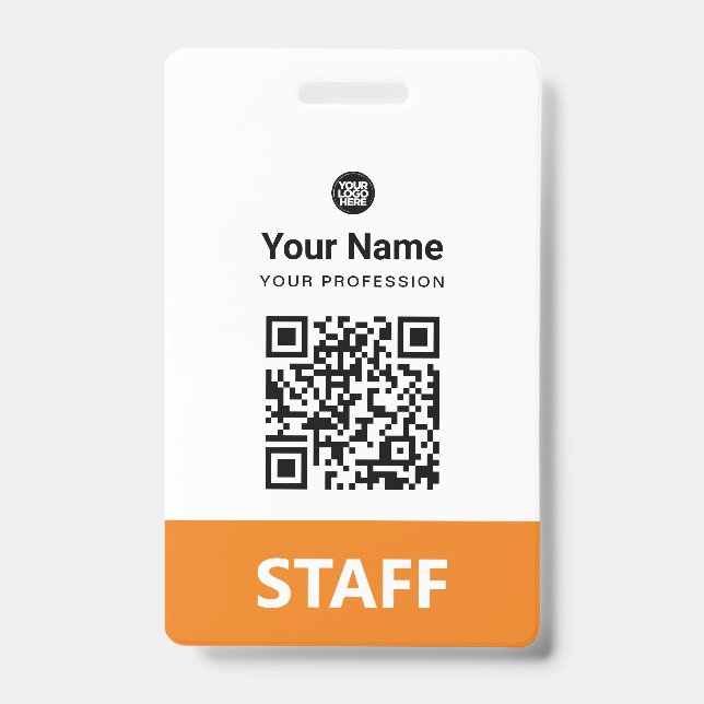 Orange Employee Qr Code, Bar Code, Logo, Name ID Badge (Front)