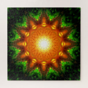 Orange Energy Core Mandala Jigsaw Puzzle