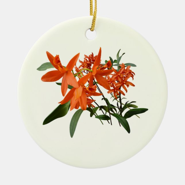 Orange Epidendrum Orchid Ceramic Tree Decoration (Front)