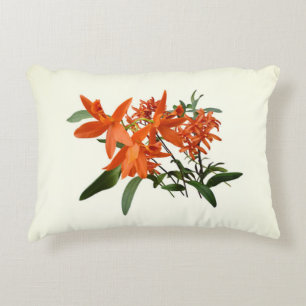 Orange Epidendrum Orchid Decorative Cushion