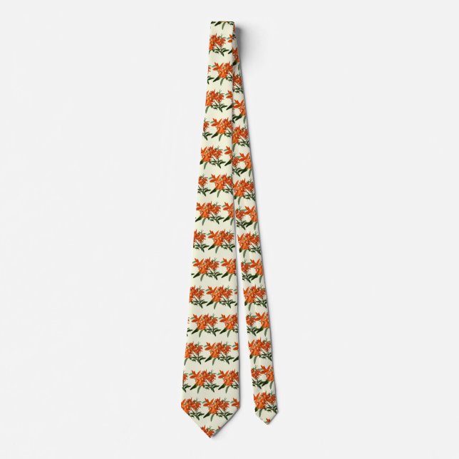 Orange Epidendrum Orchid Tie (Front)