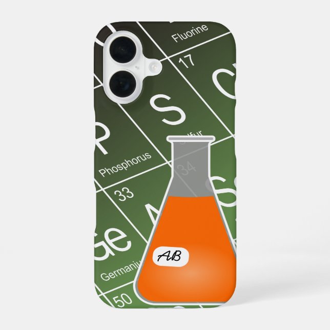Orange Erlenmeyer Flask (with Initials) Chemistry iPhone 16 Case (Back)