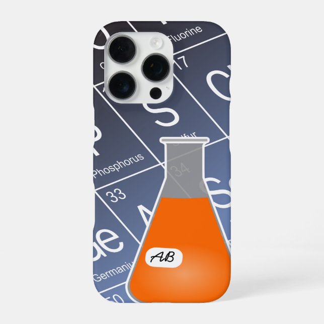 Orange Erlenmeyer Flask (with Initials) Chemistry iPhone Case (Back)
