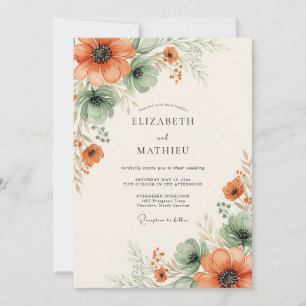 Orange Ethereal Floral Wedding Invitation