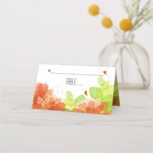 Orange ethereal flowers floral wedding escort card