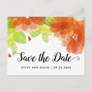 Orange ethereal flowers wedding Save the Date Postcard