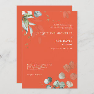 Orange Eucalyptus Elegance Bride Parents Wedding  Invitation