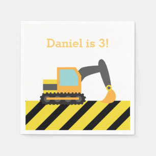 Orange Excavator Construction Kids Birthday Party Napkin