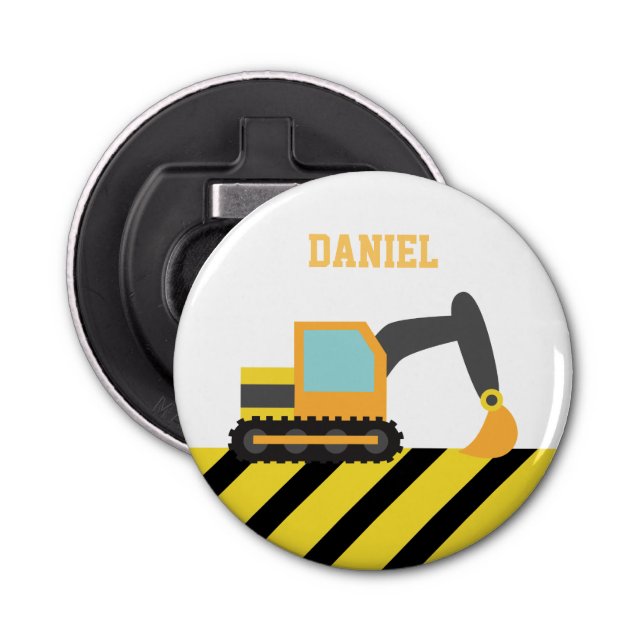 Orange Excavator Construction Theme For Kids Bottle Opener (Front)