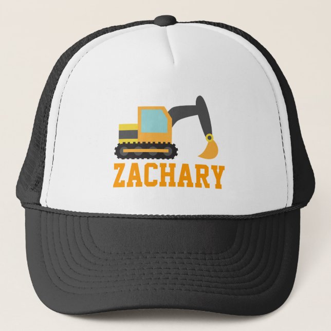 Orange Excavator, Construction Vehicles, for Kids Trucker Hat (Front)