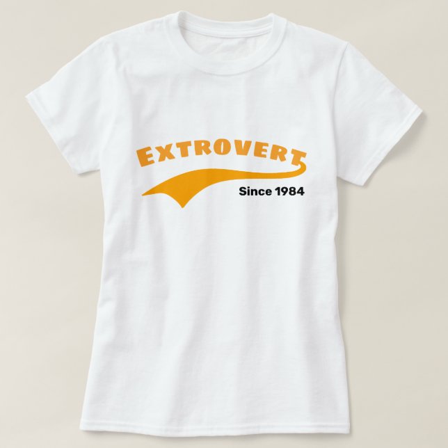 Orange Extrovert Typography Swoosh Custom Date T-Shirt (Design Front)