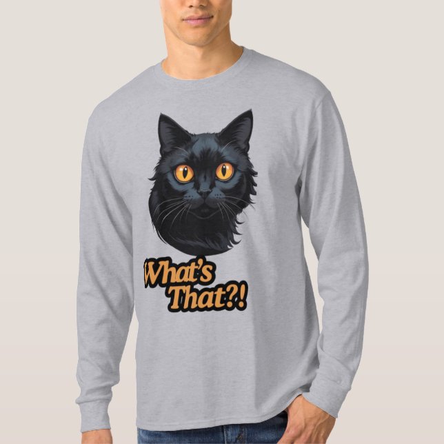 Orange-Eyed Gaze: Surprised Black Cat Face T-Shirt (Front)
