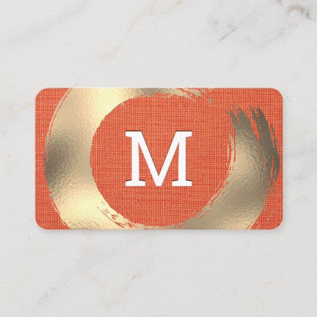 Orange Fabric Texture | Gold Brushed Business Card (Front)