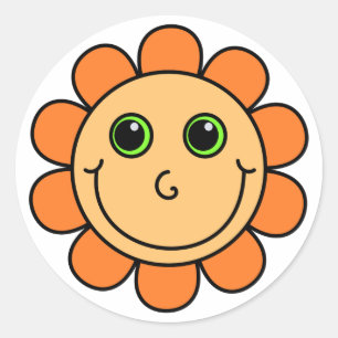 Orange Face Flower Classic Round Sticker
