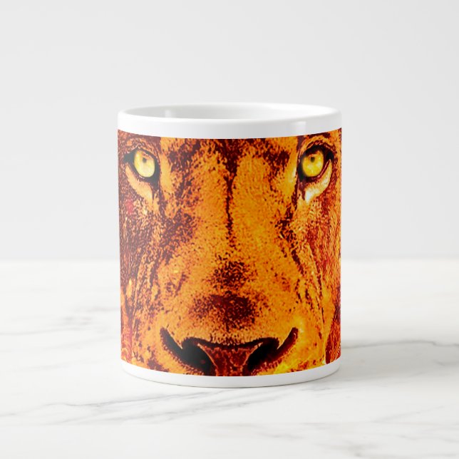 Orange Face of Lion with Flames Large Coffee Mug (Front)