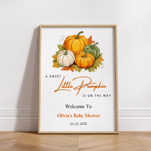 Orange Fall A Little Pumpkin Baby Shower Welcome Poster