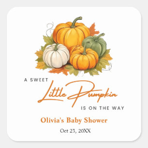 Orange Fall Autumn A Little Pumpkin Baby Shower Square Sticker