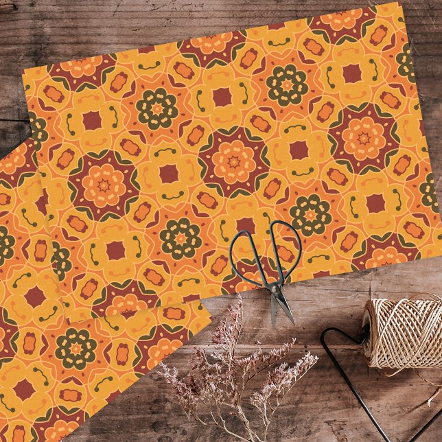 Orange Fall Autumn Coloured Ethnic Mosaic Pattern Tissue Paper (Creator Uploaded)