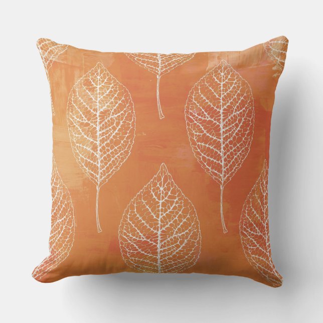 Orange Fall Botanical Leaf  Cushion (Front)