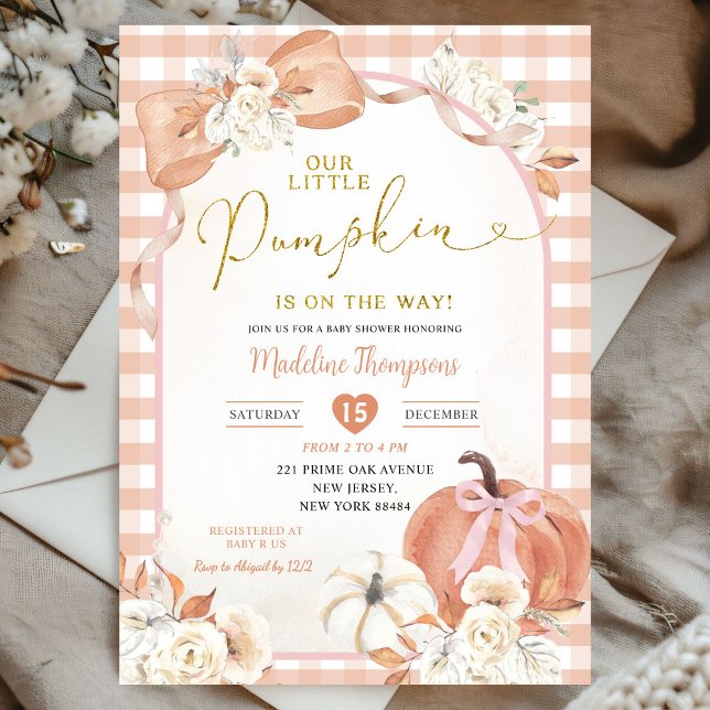Orange Fall Floral Coquette Pumpkin Baby Shower Invitation (Creator Uploaded)