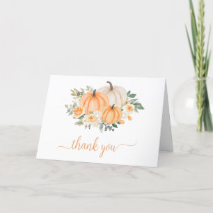 Orange Fall Floral Pumpkin Thank you Card