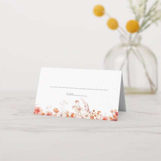 Orange Fall Floral Wedding Place Card (Front)