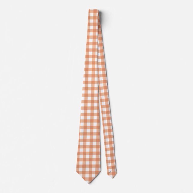 Orange Fall Gingham Grid Stripes Pattern Tie (Front)
