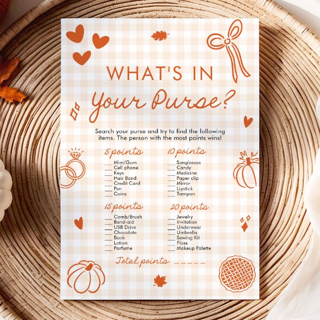 Orange Fall Hand Drawn What's In Your Purse Game Invitation (Orange Fall Hand Drawn What's In Your Purse Game)