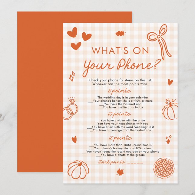 Orange Fall Hand Drawn What's on Your Phone Game Invitation (Front/Back)