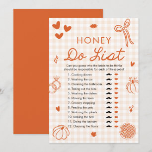 Orange Fall Honey Do List Bridal Shower Game Invitation