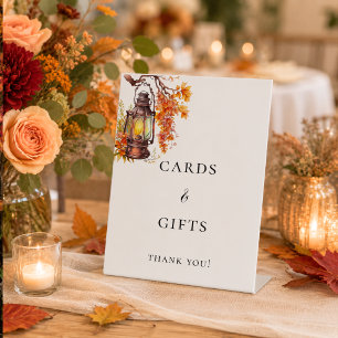 Orange fall lantern rustic wedding cards gifts pedestal sign