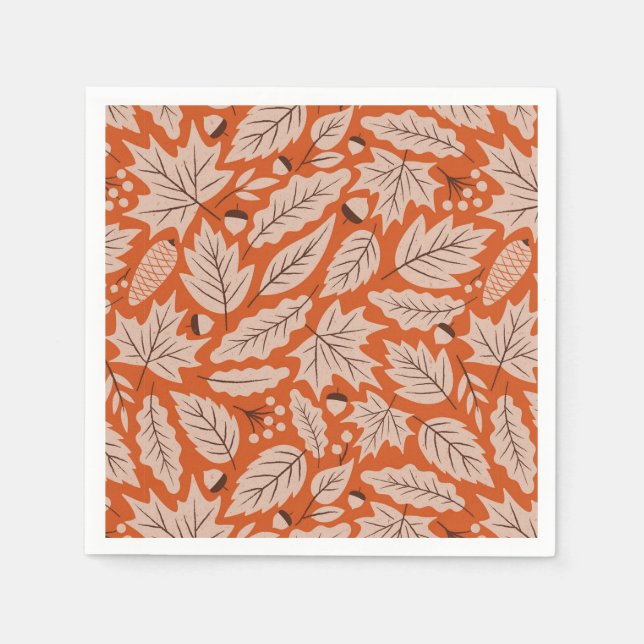 Orange Fall Leaves & Acorns Pattern Napkin (Front)