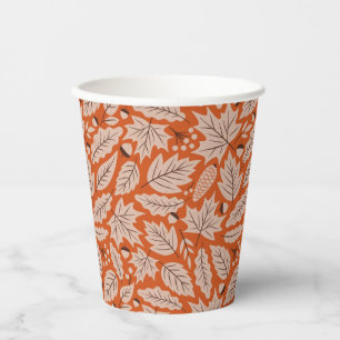 Orange Fall Leaves & Acorns Pattern Paper Cups