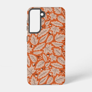 Orange Fall Leaves & Acorns Pattern Samsung Galaxy Case