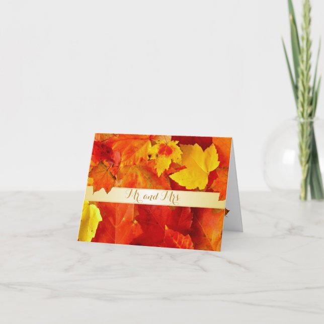 Orange Fall Leaves Wedding Thank You Cards (Front)