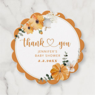 Orange fall pumpkin baby shower favour tag