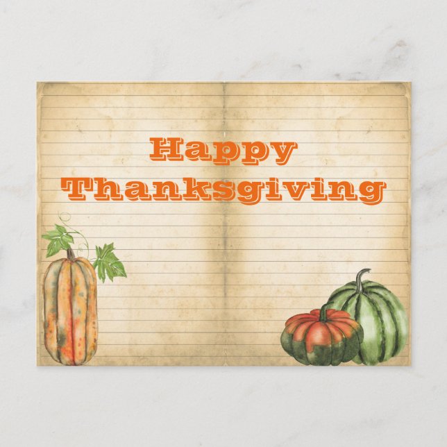 Orange Fall Pumpkin Harvest Thanksgiving Greeting  Postcard (Front)