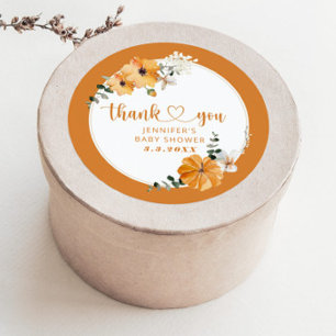 Orange fall pumpkin thank you classic round sticker
