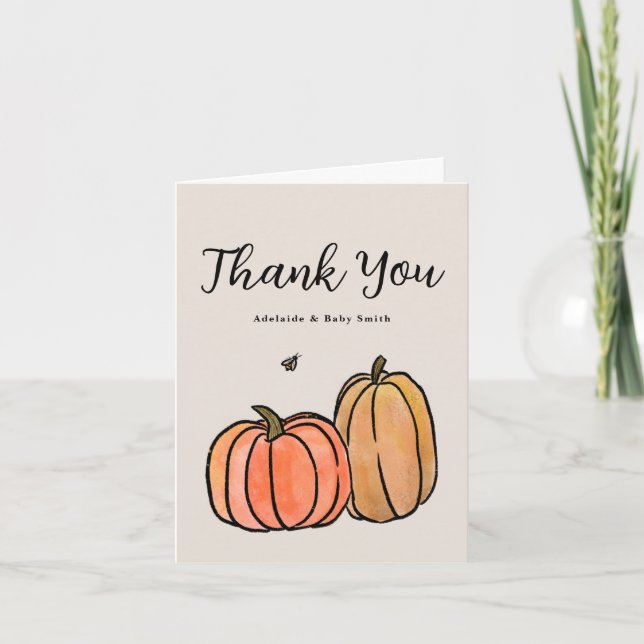 Orange Fall Pumpkin Thank You Note Card (Front)