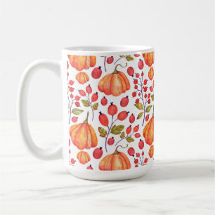 ORANGE FALL PUMPKINS & RED HOLLY BERRIES COFFEE MUG
