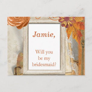 Orange Fall theme Will You be my Bridesmaid Invitation Postcard
