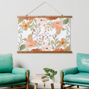 Orange fall watercolor floral  hanging tapestry