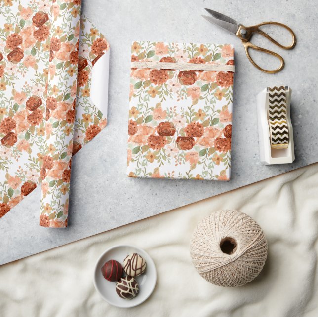Orange fall watercolor floral  wrapping paper (Crafts)