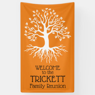 Orange Family Reunion Family Tree Silhouette Banner